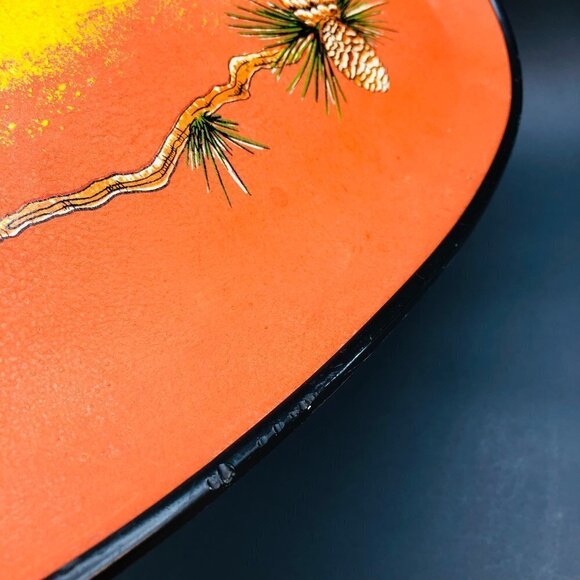 60s Fiberware Serving Tray Hand Painted Woodland Mountain Scene Deer Family - Picture 4 of 10